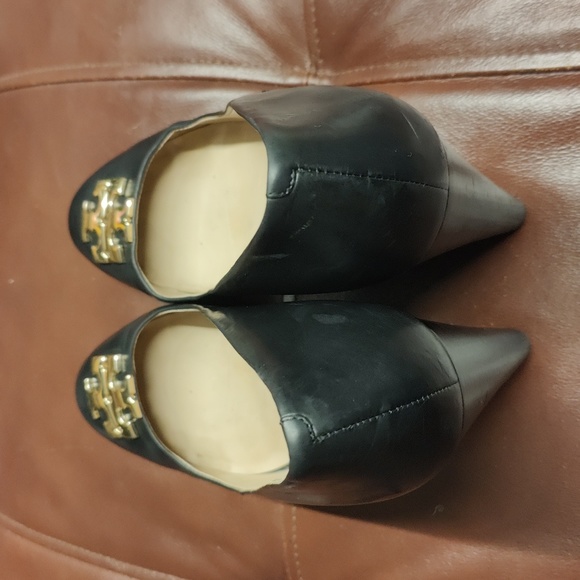 Tory Burch Black raleigh Logo Leather Wedge Pumps Size 9 - Picture 10 of 12